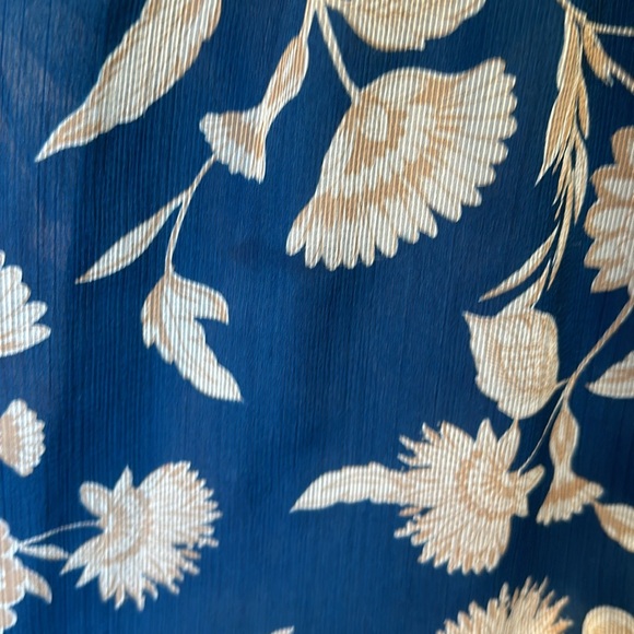 XXL teal w/cream floral Ann Taylor blouse one button cuff long sleeve scoop neck - Picture 9 of 12